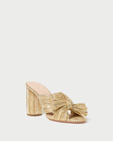 Penny Gold Pleated Bow Heel