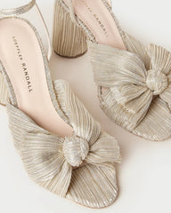 Camellia Platinum Pleated Bow Heel