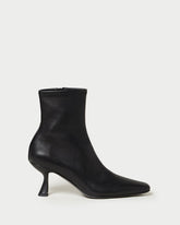 Thandy Black Leather Curved Heel Bootie