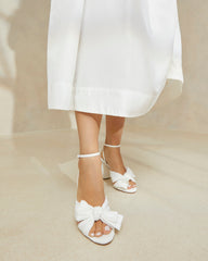 Camellia White Pleated Bow Heel