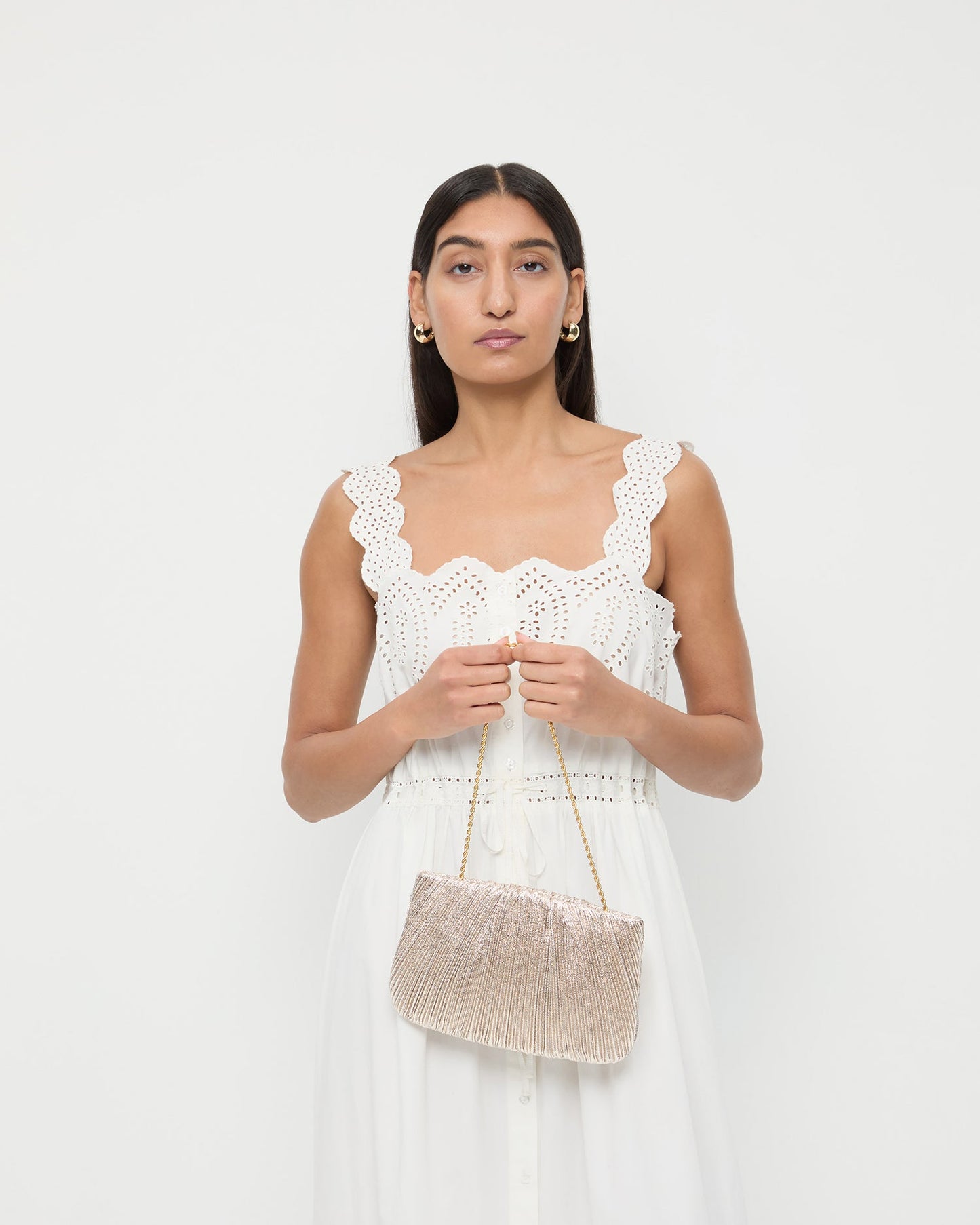 Brit Champagne Flat Pleated Clutch