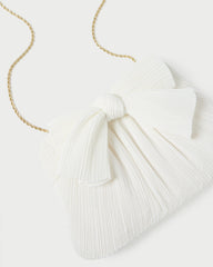 Rayne White Pleated Bow Clutch