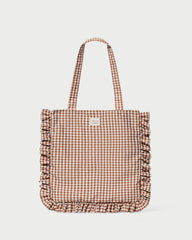Justine Brown Gingham Ruffle Tote