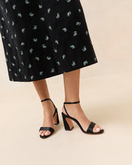 Malia Black Satin Curved-Heel Sandal
