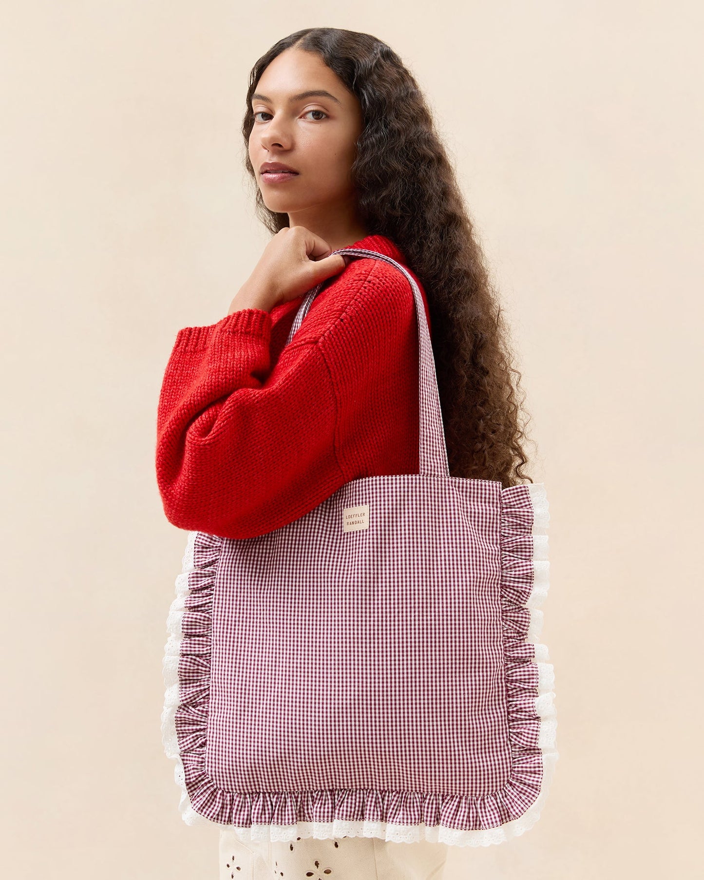 Justine Maroon Ruffle Tote