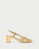 Priscilla Gold Lattice Heeled Sandal