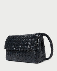 Vinnie Black Woven Leather Crossbody