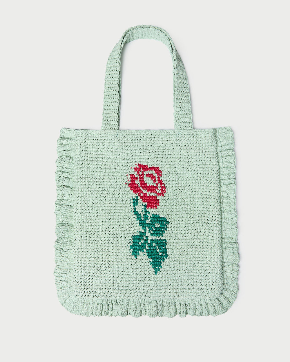 Justine Mint Crochet Ruffle Tote
