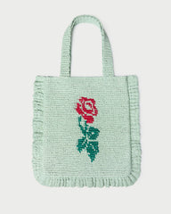 Justine Mint Crochet Ruffle Tote