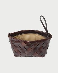 Melina Chocolate Woven Leather Clutch