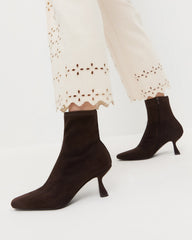 Thandy Brown Suede Curved Heel Bootie