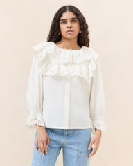 Loeffler Randall Alma Milk Broderie Collared Blouse | Women Tops
