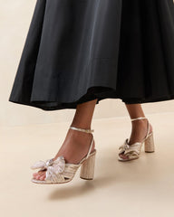 Loeffler Randall Camellia Champagne Pleated Bow Heel L Heeled Sandals L Footwear | Women Heeled Sandals