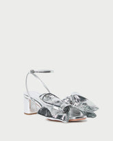 Loeffler Randall Carmen Silver Leather Bow Sandal | Women Heeled Sandals
