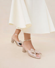 Loeffler Randall Dahlia Champagne Pleated Bow Heel L Heeled Sandals L Footwear | Women Heeled Sandals