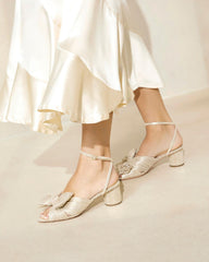 Loeffler Randall Dahlia Platinum Bow Heel | Women Heeled Sandals