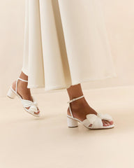 Loeffler Randall Dahlia White Pleated Bow Heel L Heeled Sandals L Footwear | Women Heeled Sandals