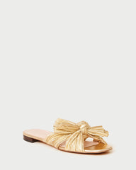 Loeffler Randall Daphne Gold Pleated Slide | Women Flat Sandals
