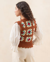 Loeffler Randall Eddie Brown/Cream Floral Vest I Tops I Apparel | Women Knitwear