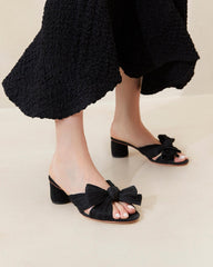 Loeffler Randall Emilia Black Pleated Bow Heel | Women Heeled Sandals