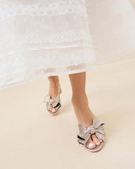 Loeffler Randall Emilia Champagne Pleated Bow Heel L Heeled Sandals L Footwear | Women Heeled Sandals