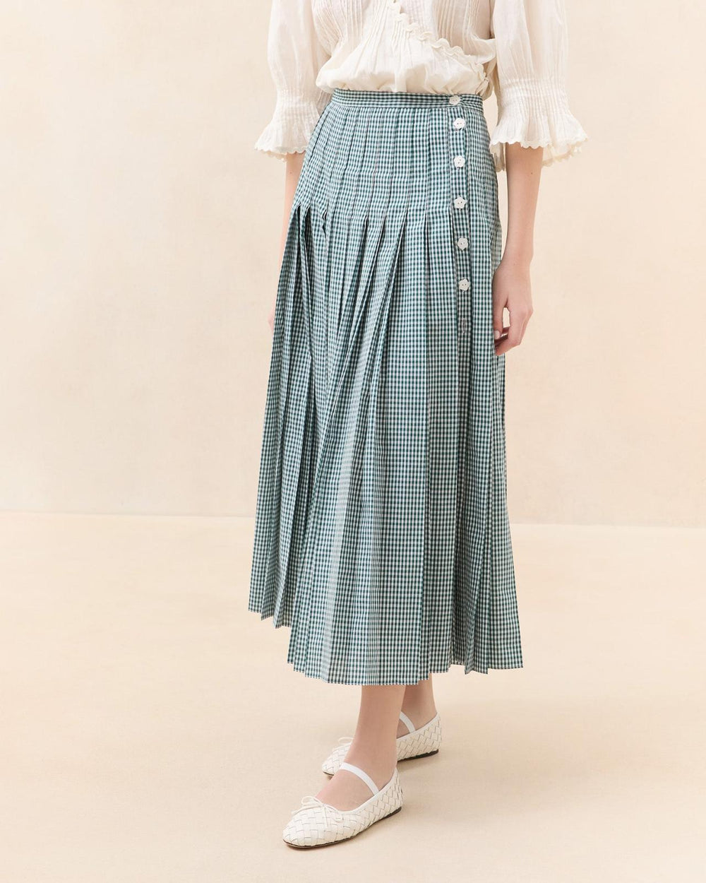 Loeffler Randall Emlyn Green Gingham Pleated Skirt I Bottoms I Apparel | Women Bottoms