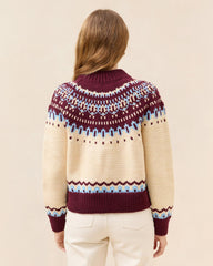Loeffler Randall Florence Cream/Maroon Fairisle Sweater | Women Knitwear