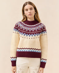 Loeffler Randall Florence Cream/Maroon Fairisle Sweater | Women Tops