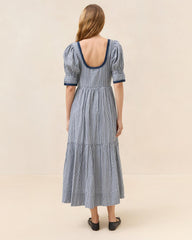 Loeffler Randall Gillian Navy Gingham Puff-Sleeve Dress | Women Dresses