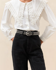 Loeffler Randall Isaac Black/Silver Studded Belt | Women Belts