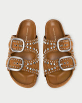 Loeffler Randall Jack Cacao Suede Studded Sandal L Flat Sandals L Footwear | Women Flat Sandals