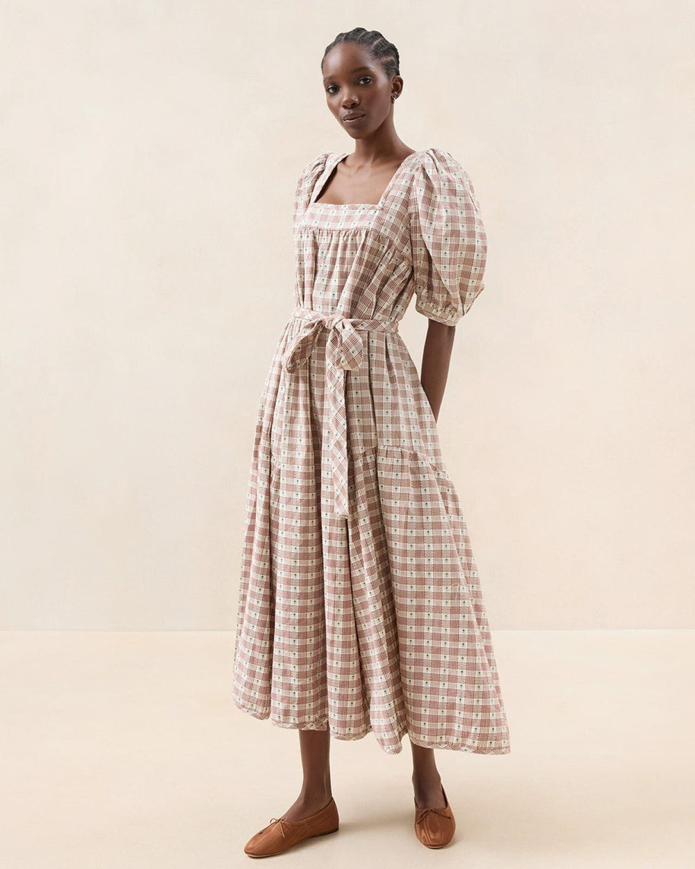 Loeffler Randall Jessa Brown Tulip Gingham Dress I Dresses I Apparel | Women Dresses