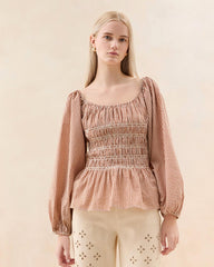 Loeffler Randall Julietta Brown Gathered Cotton Top L Tops L Apparel | Women Tops