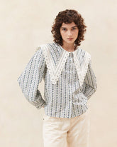 Loeffler Randall Ken Blue Floral Collared Blouse L Tops L Apparel | Women Tops