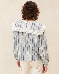 Loeffler Randall Ken Blue Floral Collared Blouse L Tops L Apparel | Women Tops