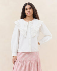 Loeffler Randall Ken Blue Floral Collared Blouse L Tops L Apparel | Women Tops