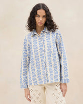 Loeffler Randall Kennedy Cream/Blue Printed Jacket L Outerwear L Apparel | Women Outerwear