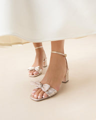 Loeffler Randall Kimora Champagne Pleated Bow Heel I Heeled Sandals I Footwear | Women Heeled Sandals