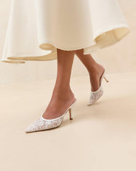 Loeffler Randall Layla White Lace Mule | Women Pumps & Mules