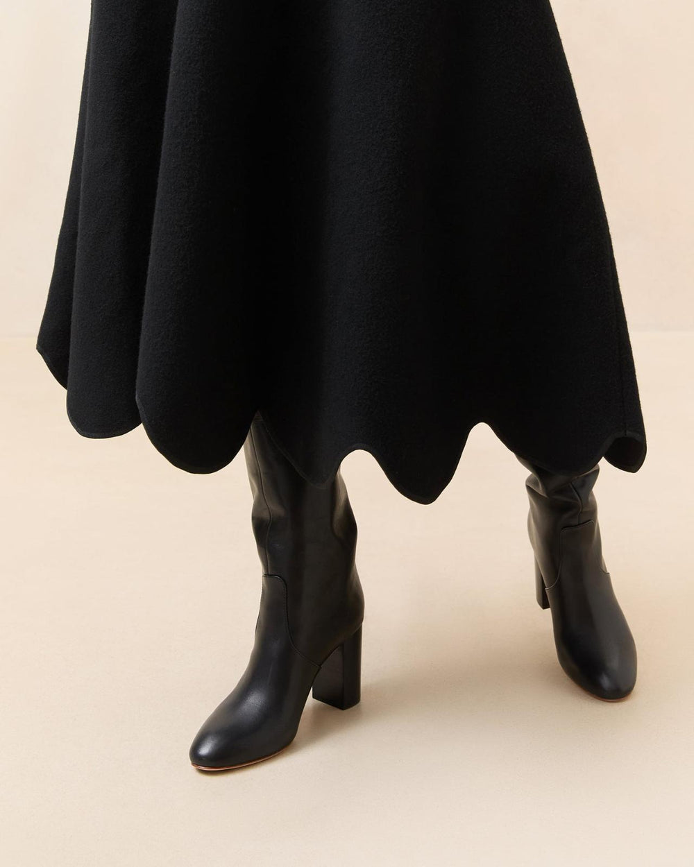 Loeffler Randall Linnea Black Scalloped Wool Skirt | Women Bottoms