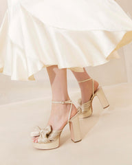 Loeffler Randall Natalia Platinum Platform Bow Heel | Women Heeled Sandals
