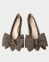 Loeffler Randall Noa Brown/Black Check Bow Flat | Women Flats & Loafers