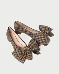Loeffler Randall Noa Brown/Black Check Bow Flat | Women Flats & Loafers