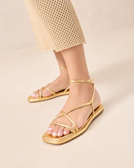 Loeffler Randall Noor Gold Leather Flat Sandal I Flat Sandals I Footwear | Women Flat Sandals