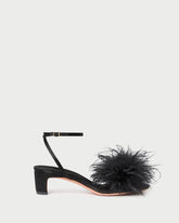 Loeffler Randall Senna Black Satin/Feather Sandal | Women Heeled Sandals