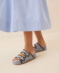 Loeffler Randall Theo Blue Raffia Footbed Sandal L Flat Sandals L Footwear | Women Flat Sandals