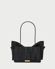 Loeffler Randall Valerie Black Moiré Bow Clutch | Women Shoulder Bags
