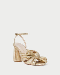 Camellia Gold Pleated Bow Heel