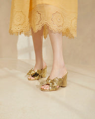 Penny Gold Pleated Bow Heel