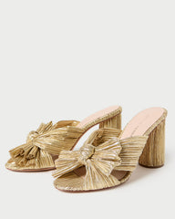 Penny Gold Pleated Bow Heel